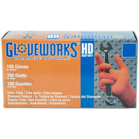 GWON Gloveworks Industrial Grade Textured Nitrile Gloves, Powder-Free, Orange, XL, 100PK